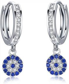 img 4 attached to Sterling Silver 925 Cubic Zirconia Hamsa Blue Evil Eye Hoop Earrings Dangle Eardrop For Women Girls