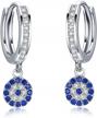 sterling silver 925 cubic zirconia hamsa blue evil eye hoop earrings dangle eardrop for women girls logo