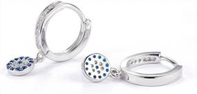 img 1 attached to Sterling Silver 925 Cubic Zirconia Hamsa Blue Evil Eye Hoop Earrings Dangle Eardrop For Women Girls