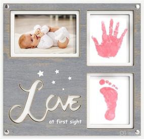 img 4 attached to 🎁 1Dino Premium Baby Handprint and Footprint Kit - 12.6” x 12.2" White/Grey Wood Baby Picture Frame - Includes 2X Clean Touch Ink Pad in Pink for Baby Hand and Footprints - Perfect for Baby Registry and Baby Shower Gifts