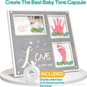 img 3 attached to 🎁 1Dino Premium Baby Handprint and Footprint Kit - 12.6” x 12.2" White/Grey Wood Baby Picture Frame - Includes 2X Clean Touch Ink Pad in Pink for Baby Hand and Footprints - Perfect for Baby Registry and Baby Shower Gifts
