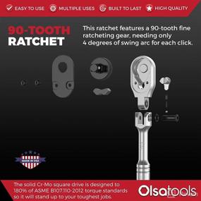 img 2 attached to 🔧 Olsa Tools 1312 Flex Head Ratchet - 1/2" Drive, 24" Length, Made in USA, 180° Flex Head, 90 Tooth Socket Wrench, Cr-Mo Steel, Designed for Professional Mechanics