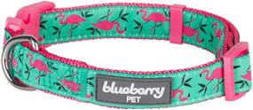 img 4 attached to 🦩 Pink Flamingo on Light Emerald Adjustable Dog Collar - Blueberry Pet Essentials, Medium Size (Neck 14.5"-20")