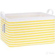 📦 sea team collapsible canvas storage basket with handles, rectangle waterproof bin, box, cube, foldable shelf organizer, closet organizer, 16.5 x 11.8 x 9.8 inches, yellow stripe логотип