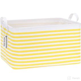 img 4 attached to 📦 Sea Team Collapsible Canvas Storage Basket with Handles, Rectangle Waterproof Bin, Box, Cube, Foldable Shelf Organizer, Closet Organizer, 16.5 x 11.8 x 9.8 Inches, Yellow Stripe