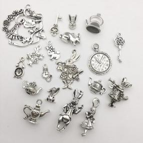 img 2 attached to 40 PCS Alice In Wonderland Fairy Charms Collection - Antique Alice Rabbit Steampunk Skeleton Keys Pendants Jewelry Findings (Silver HK6)