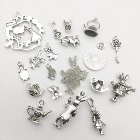 img 1 attached to 40 PCS Alice In Wonderland Fairy Charms Collection - Antique Alice Rabbit Steampunk Skeleton Keys Pendants Jewelry Findings (Silver HK6)