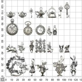 img 3 attached to 40 PCS Alice In Wonderland Fairy Charms Collection - Antique Alice Rabbit Steampunk Skeleton Keys Pendants Jewelry Findings (Silver HK6)