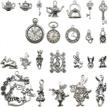 40 pcs alice in wonderland fairy charms collection - antique alice rabbit steampunk skeleton keys pendants jewelry findings (silver hk6) logo