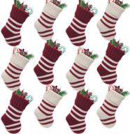 будьте праздничными с рождественскими мини-чулками limbridge - набор из 12, 9-дюймовых трикотажных украшений в деревенскую полоску кремового и бордового цвета логотип