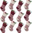 get festive with limbridge christmas mini stockings - pack of 12, 9 inches knitted stripe rustic decorations in cream and burgundy logo