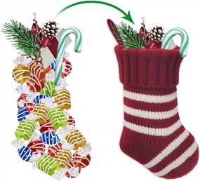 img 2 attached to Get Festive With LimBridge Christmas Mini Stockings - Pack Of 12, 9 Inches Knitted Stripe Rustic Decorations In Cream And Burgundy