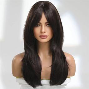 img 3 attached to Get A Stunning Look With 22 Inch Brown Wig With Bangs And Layered Synthetic Hair For Women