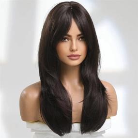 img 1 attached to Get A Stunning Look With 22 Inch Brown Wig With Bangs And Layered Synthetic Hair For Women