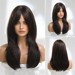 img 4 attached to Get A Stunning Look With 22 Inch Brown Wig With Bangs And Layered Synthetic Hair For Women