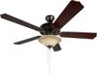 hyperikon 52 inch ceiling fan, 60w, remote control and pull chain, rust body, 5 blades, frosted dome light e12 screwbase, mahogany logo