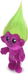 img 3 attached to DreamWorks Trolls 9-дюймовая плюшевая игрушка для собак с пищалкой: мягкая, средняя и скрипучая игрушка для собак с зелеными волосами и фиолетовым телом!
