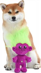 img 1 attached to DreamWorks Trolls 9-дюймовая плюшевая игрушка для собак с пищалкой: мягкая, средняя и скрипучая игрушка для собак с зелеными волосами и фиолетовым телом!