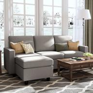 роскошный и компактный трансформируемый секционный диван honbay: двусторонний l-образный диван с мягкой льняной тканью светло-серого цвета логотип
