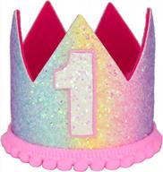 👑 maticr first birthday crown: rainbow mermaid princess party hat for baby girl's 1/2/2nd/3rd cake smash celebration and sign logo