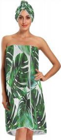 img 2 attached to Tropical Palm Leaves Bath Wrap Spa Towel With Hair Towel Headband Jungle Floral Green Women Shower Robes Bathroom Towels With Adjustable Closure