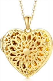 img 4 attached to 14K Gold Personalized Heart Locket Necklace With Picture | Sunflower/Starburst/Cross/Rose/Lotus