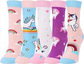 img 4 attached to Zmart Girls Socks Funny Kids Unicorn Animal Llama Mermaid Food Socks Gift Box