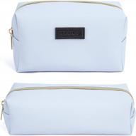 maange 2 pcs small makeup bag for women, cosmetic pouch leather travel portable zipper purse - blue логотип