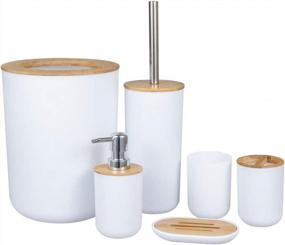 img 4 attached to Complete Your Bathroom With This 6Pcs/Set Accessories Set - Includes Toilet Brush, Soap Dispenser, Waste Bin, Toothbrush Holder, Soap Dish, And Toothbrush Cup