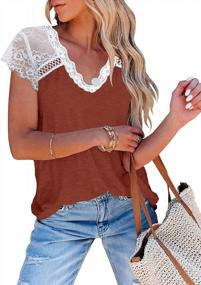 img 3 attached to Loose Fitting Women'S V-Neck Crochet Lace Tunic Tank Tops With Short Sleeves - Basic And Stylish
