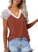 loose fitting women's v-neck crochet lace tunic tank tops with short sleeves - basic and stylish logo
