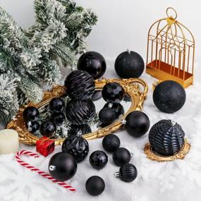 img 2 attached to Небьющиеся украшения для рождественских шаров - набор из 34 подвесных украшений для рождественской елки, идеально подходящих для праздничной свадьбы, украшений для Хэллоуина и рождественского декора в черном цвете (1,57 дюйма)