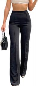 img 4 attached to Comfortable And Chic: IyMoo Women'S Stretchy Wide Leg Dress Pants For Work And Casual Wear