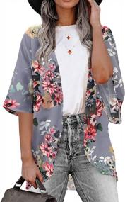 img 4 attached to Women'S Kimono Cardigan Sheer Chiffon Print Loose Cover Up Dark Grey Medium