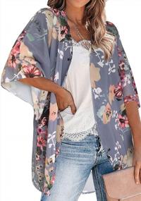img 3 attached to Women'S Kimono Cardigan Sheer Chiffon Print Loose Cover Up Dark Grey Medium