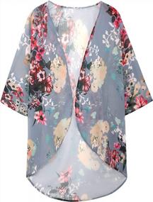 img 2 attached to Women'S Kimono Cardigan Sheer Chiffon Print Loose Cover Up Dark Grey Medium