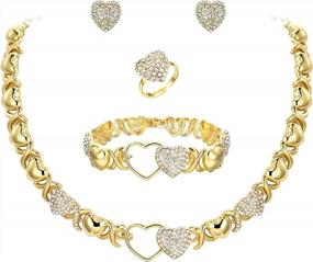 img 4 attached to Африканский комплект украшений для женщин, ожерелье из австрийского хрусталя, браслет, серьги, кольцо, выпускной вечер, массивные украшения BriLove.