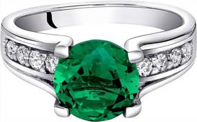 img 2 attached to Sterling Silver Peora Simulated Emerald Cathedral Solitaire Ring, Round Shape 8Mm, 1.75 Carats Total, Comfort Fit Sizes 5-9