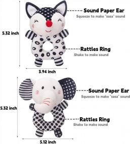 img 3 attached to High Contrast Plush Baby Rattles With Elephant And Fox Designs For Developmental Stimulation