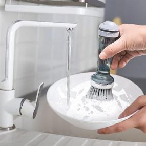 img 3 attached to 🧼 CQT Dish Brush with Soap Dispenser for Dishes, Kitchen Sink, Pot, Pan Scrubbing - Includes 1 Brush and 2 Refills