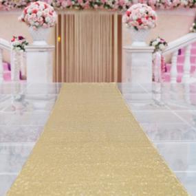 img 4 attached to Trlyc 48Inch By 15FT Wedding Sequin Aisle Runner Marriage Ceremony Bridal Carpet Wedding Aisle Runner Outdoor Wedding Aisle Runner-Gold