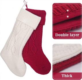 img 2 attached to LimBridge Christmas Stockings, 2 Pack 20 Inches Large Size Cable Knit Knitted Xmas Rustic Personalized Stocking Decorations For Family Holiday Season Decor, White Or Red