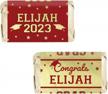 personalized graduation mini candy bar wrappers - class of 2023 red and gold party favor stickers - 45 labels logo