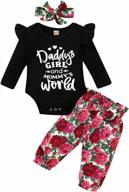 adorable 3-piece baby girl outfit: daddy's little girl romper, floral shorts, and headband by sobowo logo