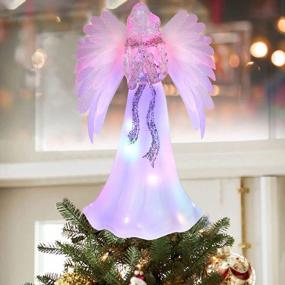 img 4 attached to Christmas Fiber Optic Tree Topper,HOHOTIME Angel Christmas Tree Topper Ornament With 8 Lighted Modes,LED Angel Tree Topper With Fiber Optic Wings For Christmas Tree Decorations - White