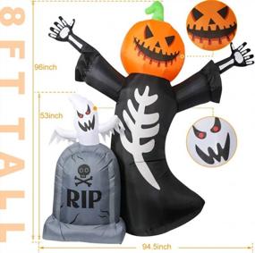img 3 attached to 8FT Halloween Inflatables Outdoor Decorations With 7 LED Lights - Pumpkin Ghost And Tombstone Lighted Holiday Blow Up Yard Decor For Indoor/Outdoor Party, Lawn & Garden Photo Prop