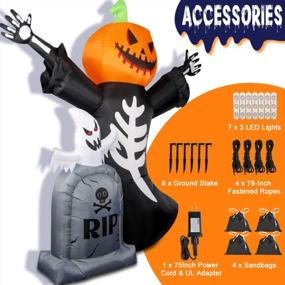 img 2 attached to 8FT Halloween Inflatables Outdoor Decorations With 7 LED Lights - Pumpkin Ghost And Tombstone Lighted Holiday Blow Up Yard Decor For Indoor/Outdoor Party, Lawn & Garden Photo Prop