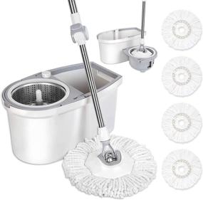 img 4 attached to 🧹 BOOMJOY Spin Mop & Bucket Set with Wringer - Easy Wring Floor Cleaning Mop, 4 Microfiber Replacement Heads, Adjustable Stainless Steel Handle