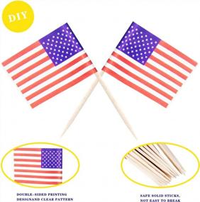 img 2 attached to 100PCS American Flag Cupcake Toppers - Mini USA Toothpick Flags For Independence Day Party Decorations, Cocktails, Food & Cake Bars - ODDIER Small Stick Flag Picks