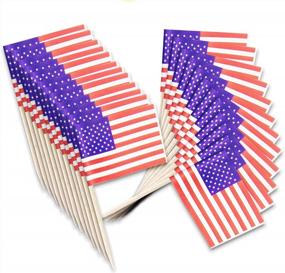 img 4 attached to 100 шт., топперы для кексов с американским флагом-мини-флаги-зубочистки США для украшения вечеринок, коктейлей, еды и тортов в честь Дня независимости, маленькие палочки для флагов ODDIER